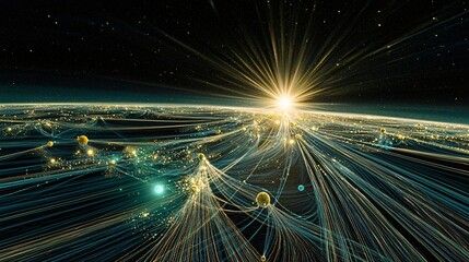 Poster - Majestic planet surrounded by a mystical bright light shining over its surface creating a sense of wonder and cosmic splendor
