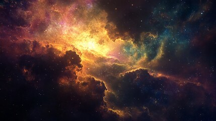 Wall Mural - A colorful nebula with stars in the dark space.