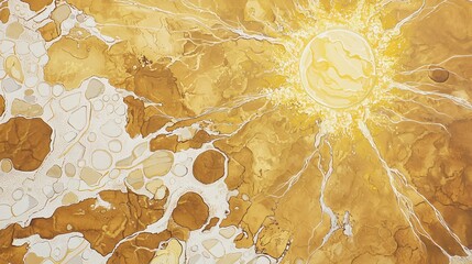 Poster - Radiant painting of a sun illuminating the canvas with warmth and energy invoking feelings of joy and hope in a bright atmosphere