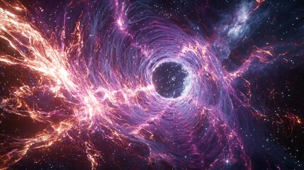 Poster - a captivating black hole at the center of a galaxy surrounded by cosmic matter and energy fields cre