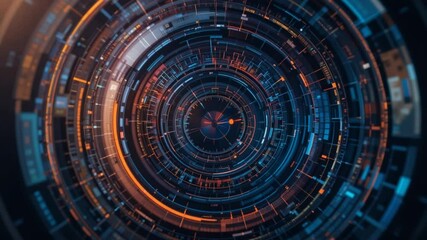 Futuristic Technology Interface Display with Circular Geometric Patterns Motion Graphic