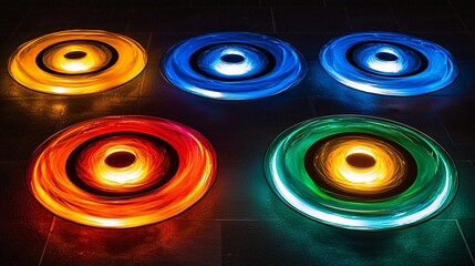 Poster - An intriguing set of four colorful lights creating a dazzling display of energetic fields and dreamlike neon auroras in the night sky
