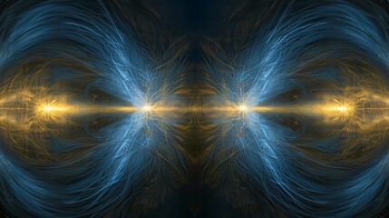 Poster - Striking blue and yellow frame capturing the essence of celestial energy fields with electrostatic nebula patterns in a cosmic scene