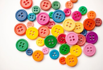 vibrant colored sewing buttons isolated on white background, fashion buttons, assorted buttons
