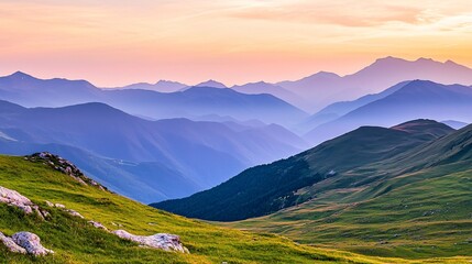 Poster - majestic mountain range towering over the landscape under soft ambient light creating a breathtaking