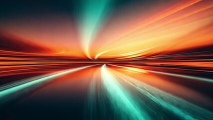 Poster - stunning abstract landscape with vibrant colors of orange, blue, and teal, featuring smooth reflecti