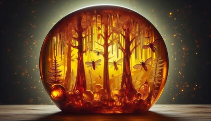 amber resin forest trees encased in glossy amber insects forever