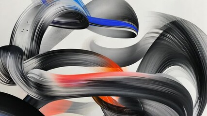 Poster - dynamic abstract artwork fluid brush strokes in black, red, blue, and orange create vibrant energy a