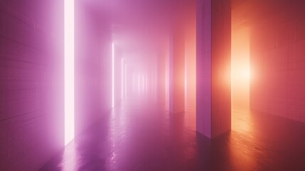 Poster - An enigmatic hallway illuminated by ethereal purple light creating an atmospheric fog with artistic elements evoking mystery and intrigue