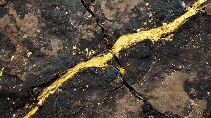 Aufkleber - Top-down view of a cracked black surface highlighted by glowing amber lines weaving through the fractures, creating striking visual contrast and space for text