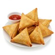 © Aklima - Pile of samosas with dipping sauce isolated on white background