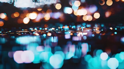 Poster - Stunning city at night captured in a dreamlike holographic vision with glowing lights creating a surreal and enchanting urban experience