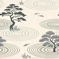 Poster - Zen ink ripple pattern seamless vector design