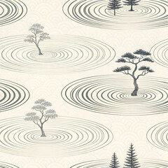 Poster - Zen ink ripple pattern seamless vector design