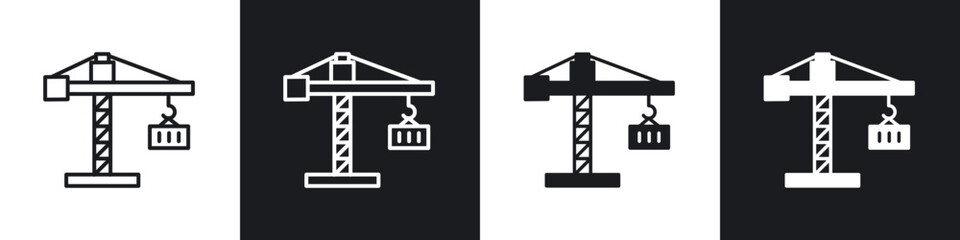 Construction crane icon in thin line and Flat Design.