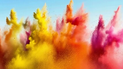Poster - vibrant powder explosion creates dynamic scene of colorful hues, showcasing yellow, pink, orange, an