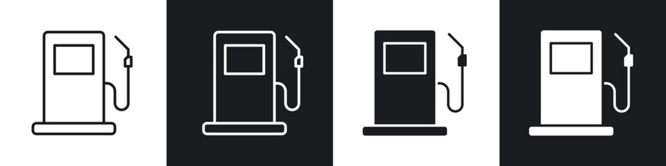 Gas station icon in thin line and Flat Design.