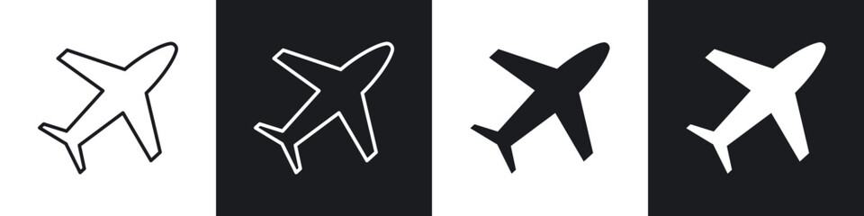 Plane icon in thin line and Flat Design.