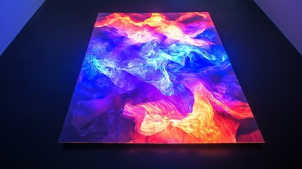 Poster - Captivating colorful painting on black surface enhancing the ethereal illumination and shifting spectrums of abstract art in a unique display