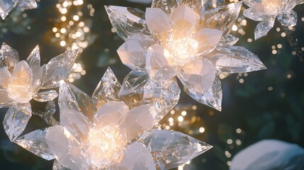 Poster - Stunning bunch of crystals glimmering softly with beautiful light and artistic floral design creating an elegant display of nature