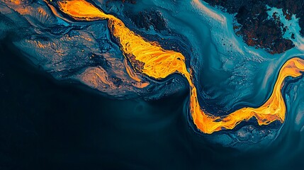 Poster - serene abstract representation of a vast body of water with three-dimensional curves and glowing ref