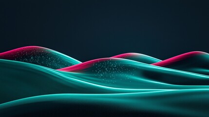 Poster - Beautiful group of hills with a red and green wave flowing overhead creating a unique celestial energy display in nature's landscape