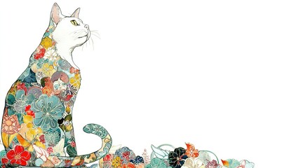 Poster - Stylish cat design with intricate floral patterns.