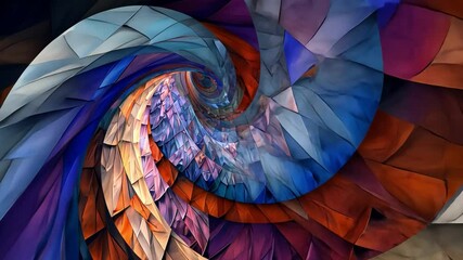 Poster - vibrant abstract spiral design dynamic geometric journey through colorful blue, orange, and purple h