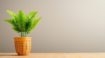 Poster - Beautiful green plant nestled in a woven basket for an inviting and natural home decor touch