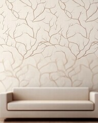 Poster - A cozy living room featuring a comfortable couch and stylish wallpaper creating a welcoming space