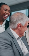 Aufkleber - Smile, applause and business people in office, cheering and excited with funding approval. Group, celebration and employees with happiness, teamwork and achievement with clapping, b2b deal and sales