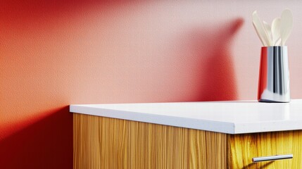 Poster - Elegant vase and knife placed on a wooden table creating a minimalist still life scene