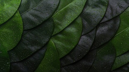 Poster - Vibrant green leaf with glistening water droplets reflecting nature's beauty in a close-up view