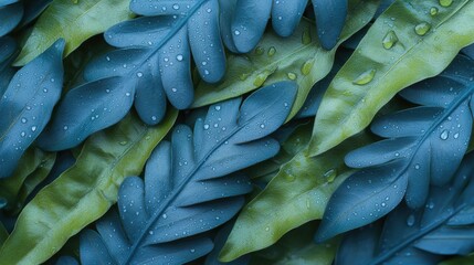 Poster - A bunch of fresh green leaves covered in sparkling water droplets capturing nature's essence