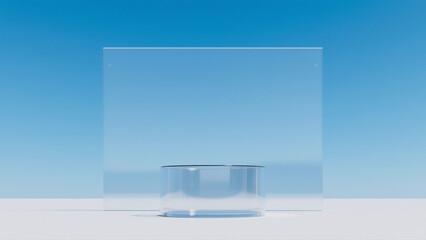 Wall Mural - minimalist glass podium against a clear blue sky