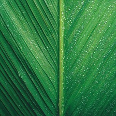 Poster - Close-up of a green leaf with water droplets highlighting nature's beauty and freshness after rain