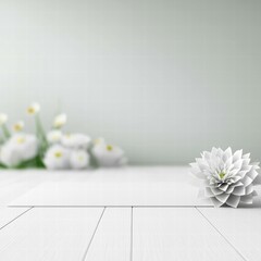 Poster - Charming white wooden table adorned with fresh colorful flowers in a serene natural setting