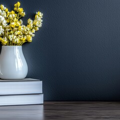 Poster - Elegant vase of colorful flowers set on a stack of books creating a cozy and inviting atmosphere