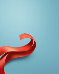 Poster - Elegant red ribbon draped on a deep blue background creating a stunning visual contrast and appeal