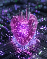 Poster - Heart shape integrated with electronic circuit design symbolizing love and technology fusion concept