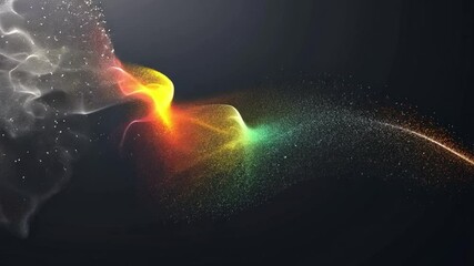 Poster - vibrant abstract design colorful smoke and particles swirl against dark background, creating movemen