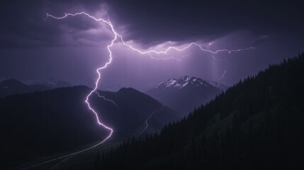 Poster - A dramatic lightning strike illuminating the dark sky with a powerful display of nature's energy