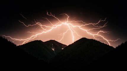 Poster - Majestic mountain peak illuminated by a powerful lightning strike against a dramatic sky