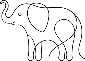 Wall Mural - cartoon elephant artwork in a minimal single line drawing showcasing a cute and charming elephant id