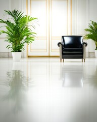 Poster - Elegant chair surrounded by a vibrant green plant in a bright indoor environment for relaxation