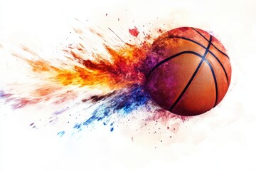 Poster - A basketball with colorful burst effect on a white background in digital art style design