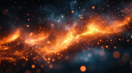 abstract cosmic background with orange and blue nebula and scattered starlight.