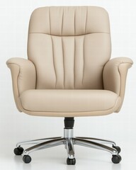 Poster - Stylish beige leather office chair with contemporary design in a modern workplace setting for comfort