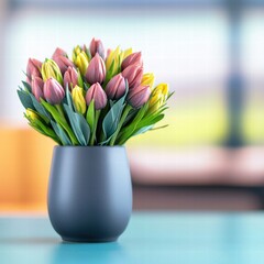 Poster - A beautifully arranged vase filled with colorful fresh flowers brightening up any space decoratively