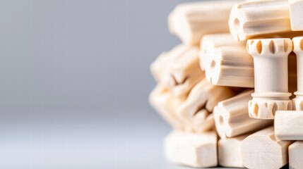 Poster - Neatly stacked pile of wooden blocks displaying natural texture and color in a creative arrangement
